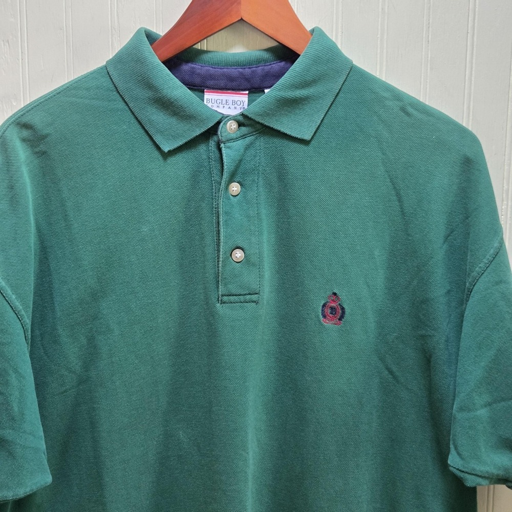 Vintage Bugle Boy Company Polo Shirt Mens L Green Solid 100% Cotton Knit Top